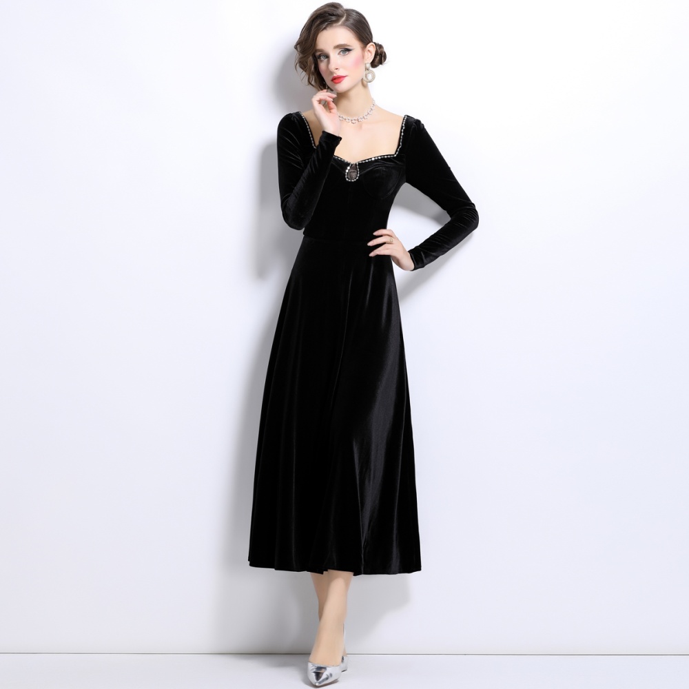 Drape long dress France style diamond dress for women