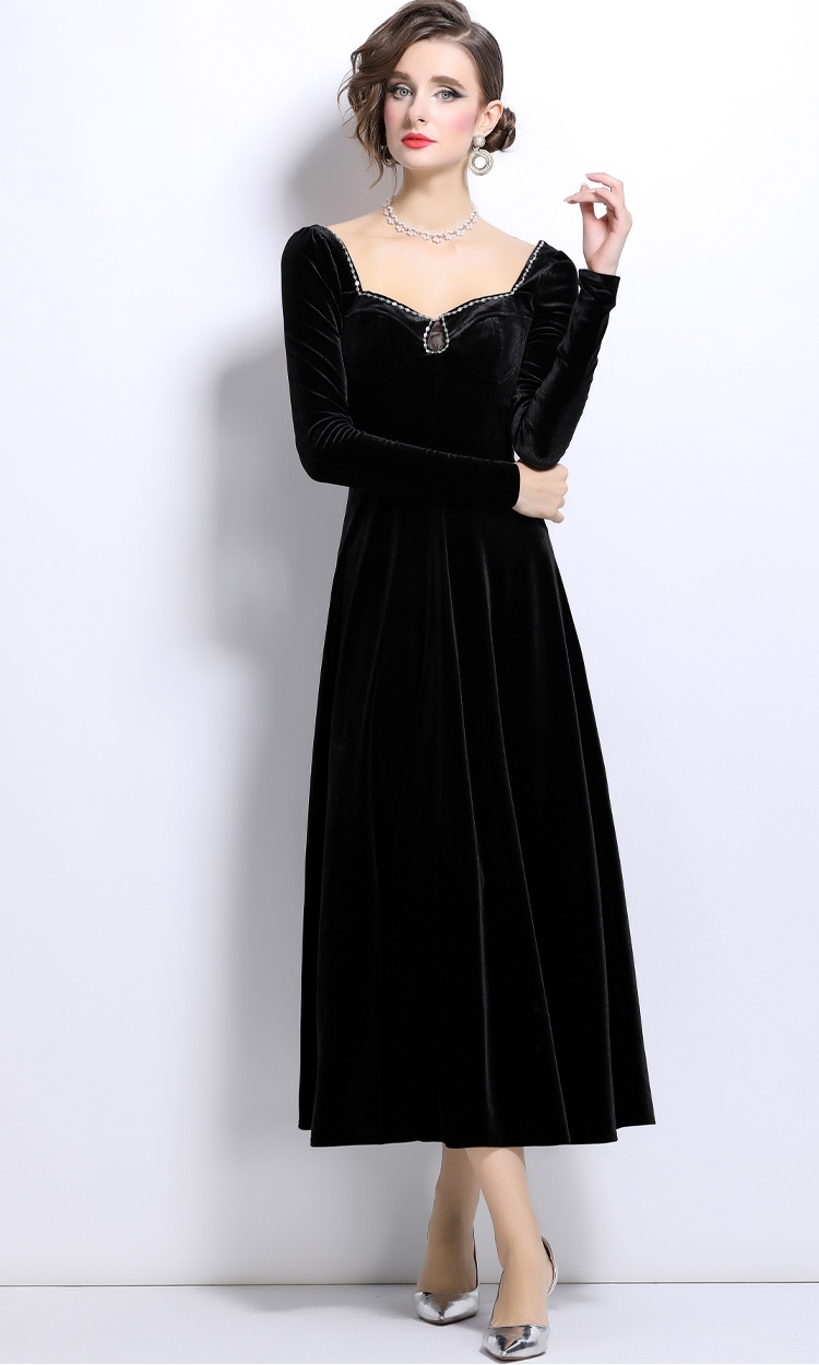 Drape long dress France style diamond dress for women