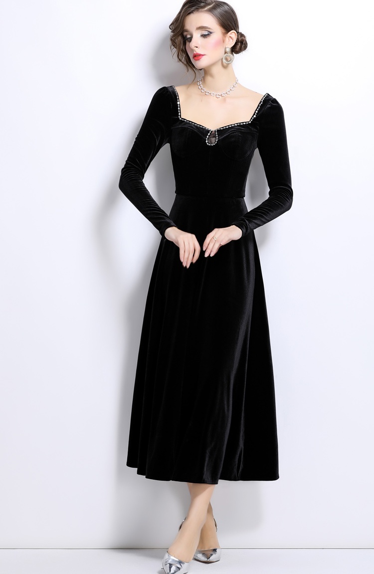 Drape long dress France style diamond dress for women