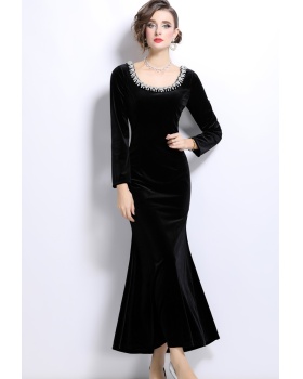 Long sleeve mermaid dress France style slim evening dress