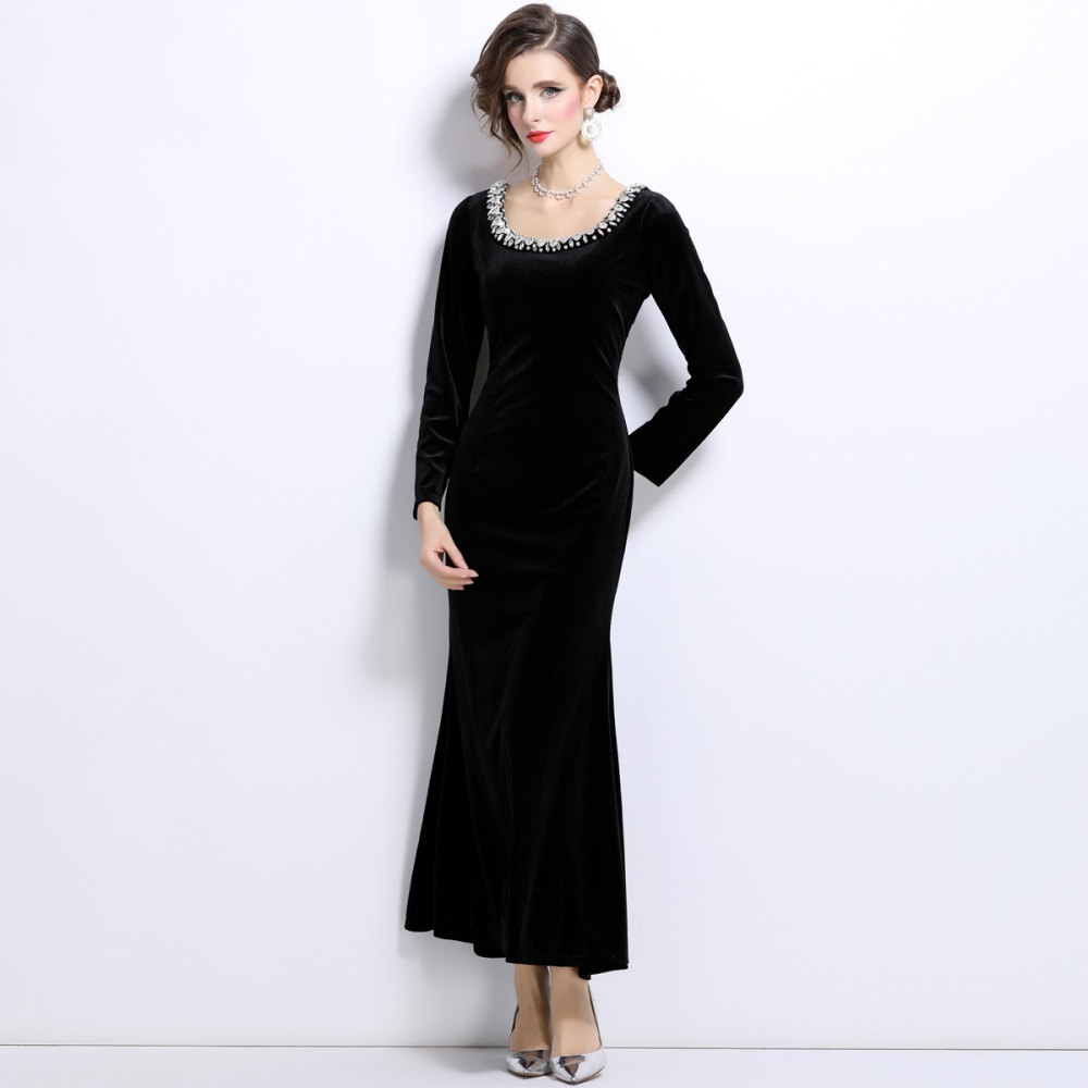 Long sleeve mermaid dress France style slim evening dress