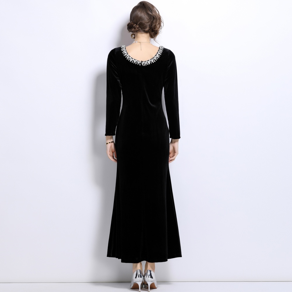 Long sleeve mermaid dress France style slim evening dress