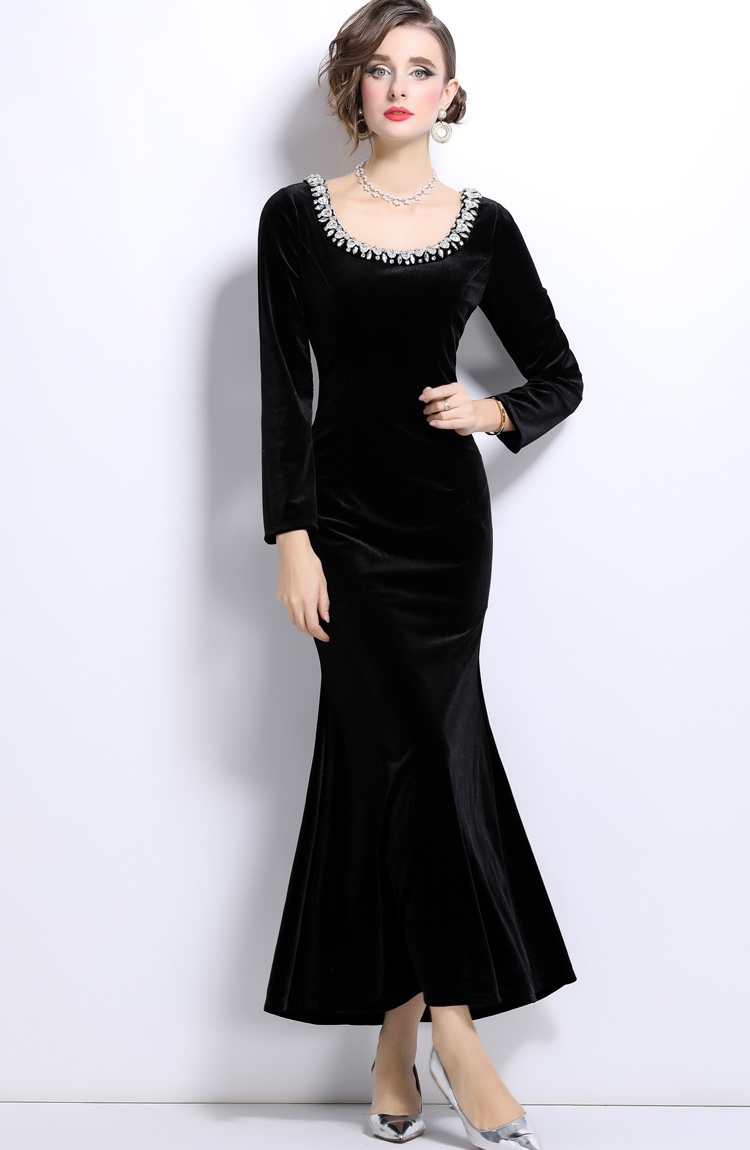 Long sleeve mermaid dress France style slim evening dress