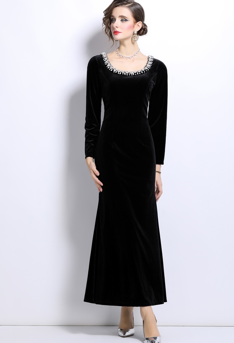 Long sleeve mermaid dress France style slim evening dress