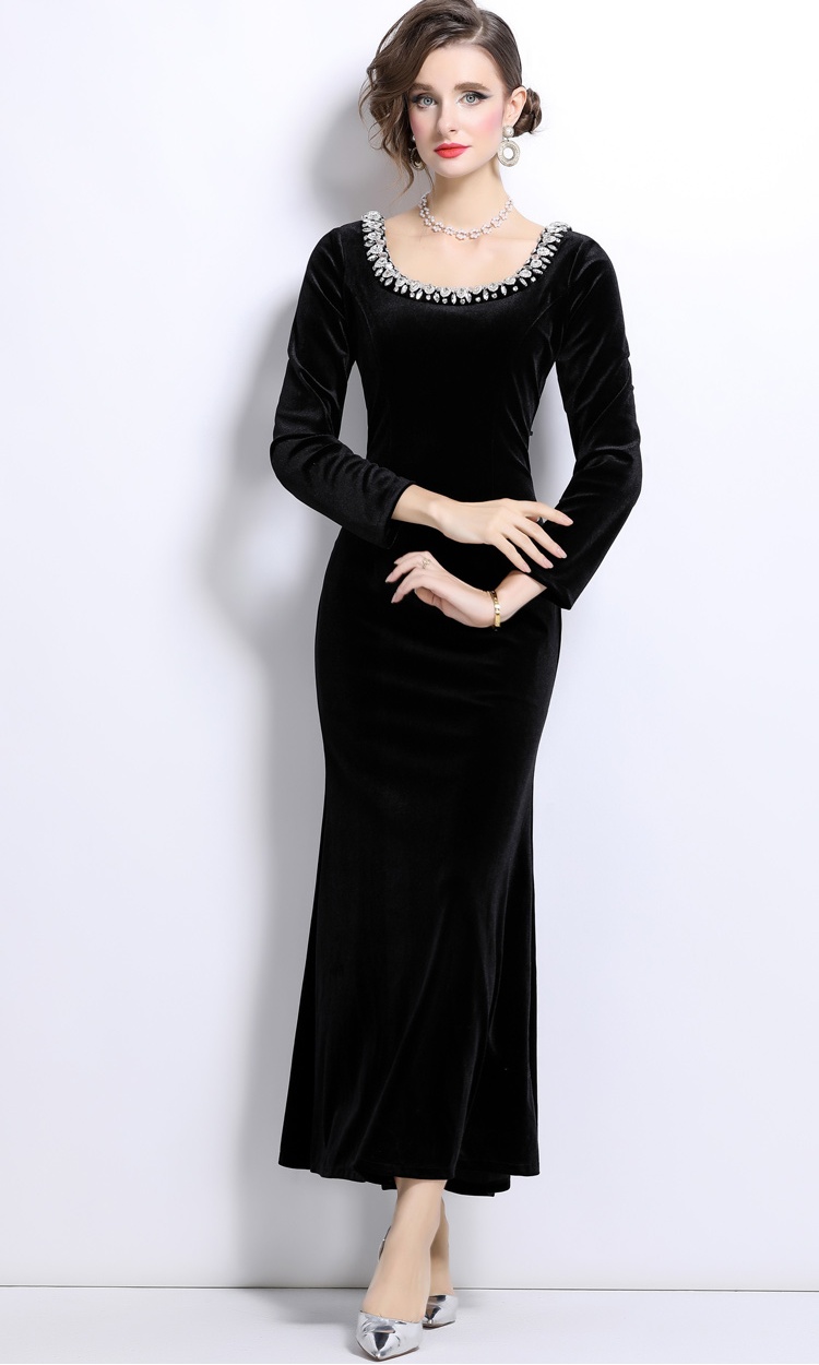 Long sleeve mermaid dress France style slim evening dress