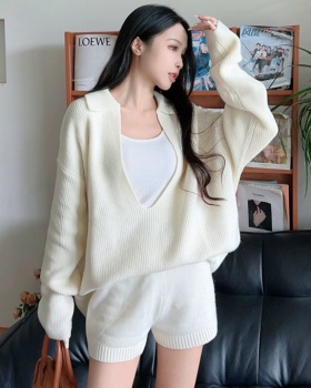 Autumn and winter lazy tops lapel shorts a set