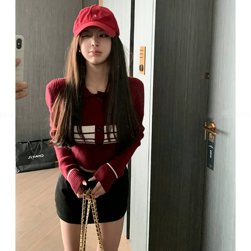 Retro short tops college style autumn sweater for women