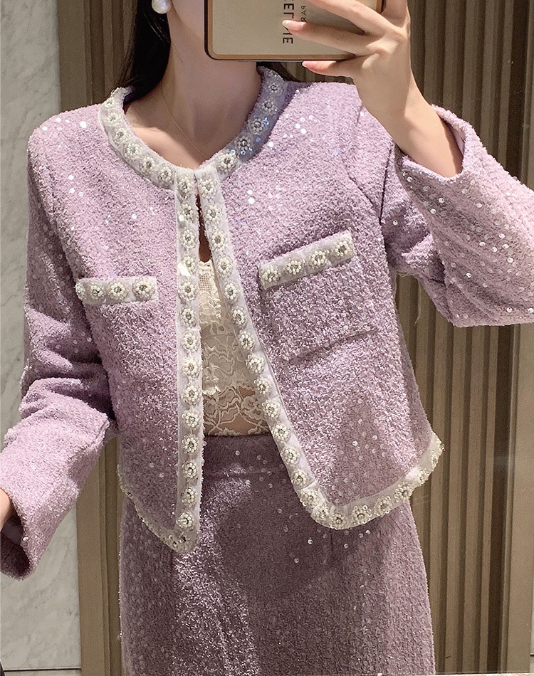 Sequins slim coat refinement skirt a set