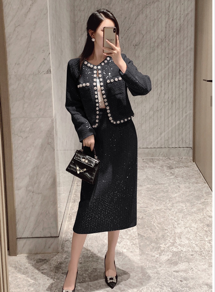 Sequins slim coat refinement skirt a set