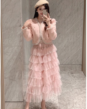 Chanelstyle bow skirt autumn and winter coat 2pcs set