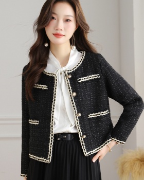 Temperament black chanelstyle coat slim short tops for women