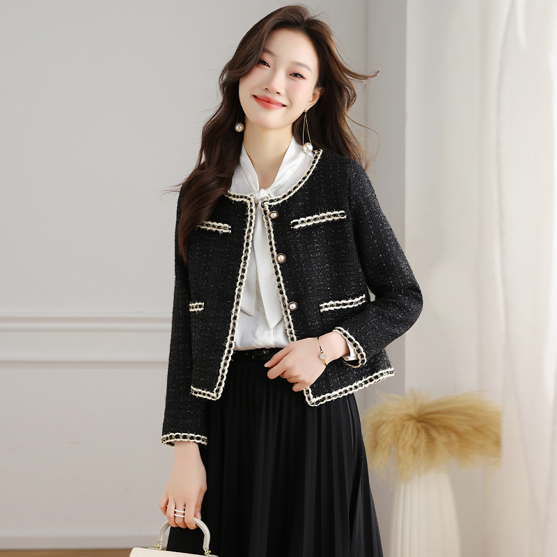 Temperament black chanelstyle coat slim short tops for women