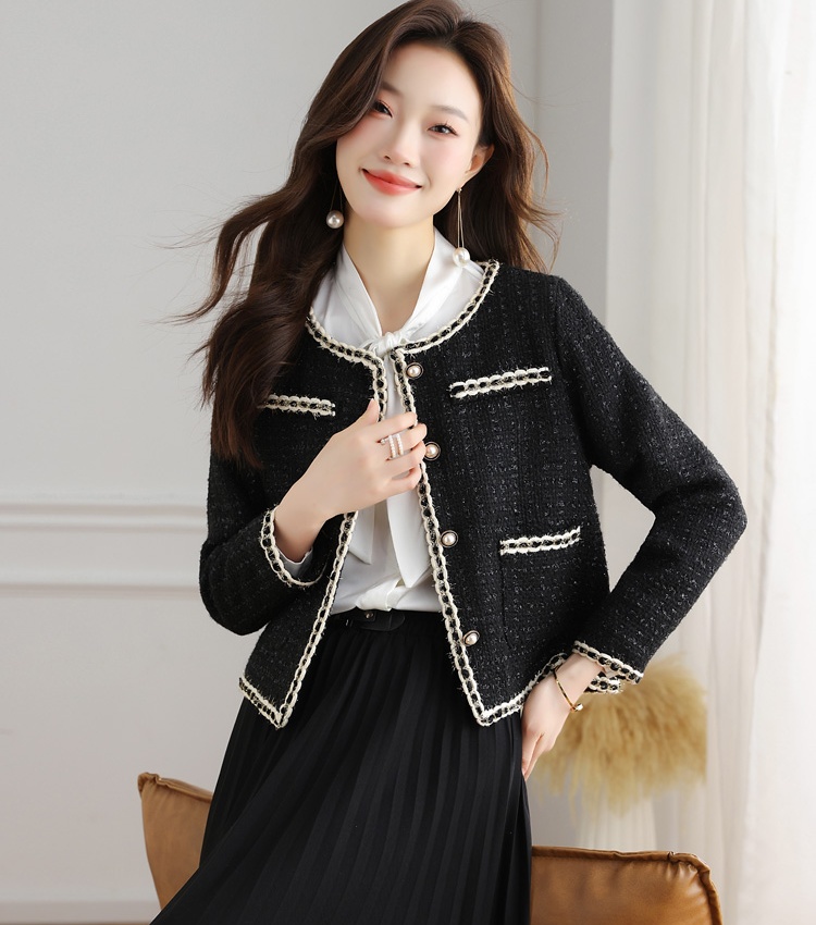 Temperament black chanelstyle coat slim short tops for women