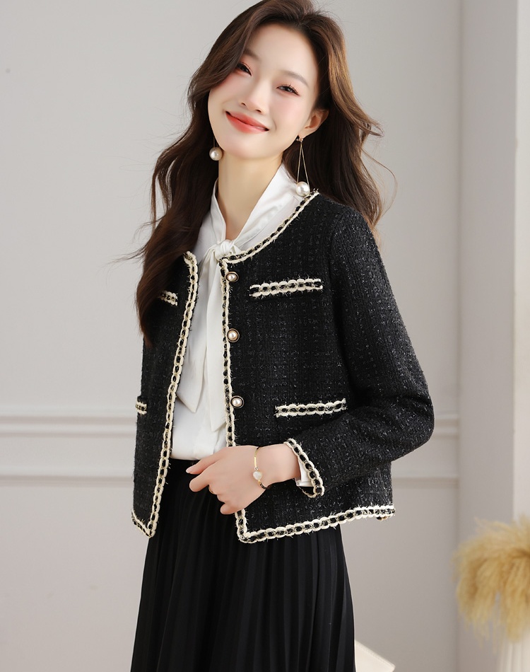 Temperament black chanelstyle coat slim short tops for women