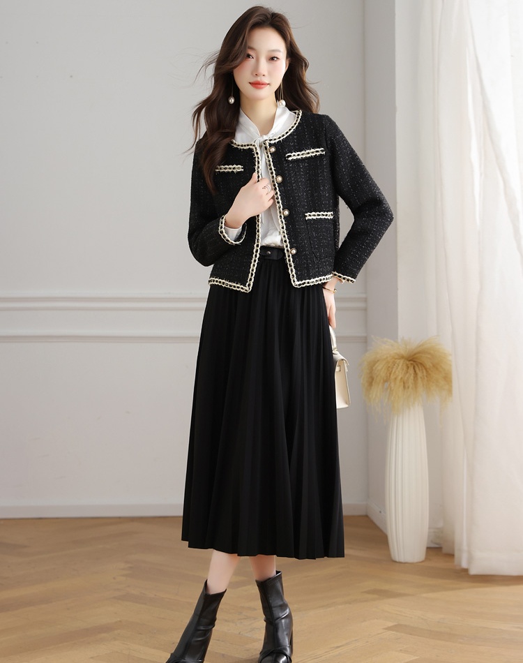 Temperament black chanelstyle coat slim short tops for women