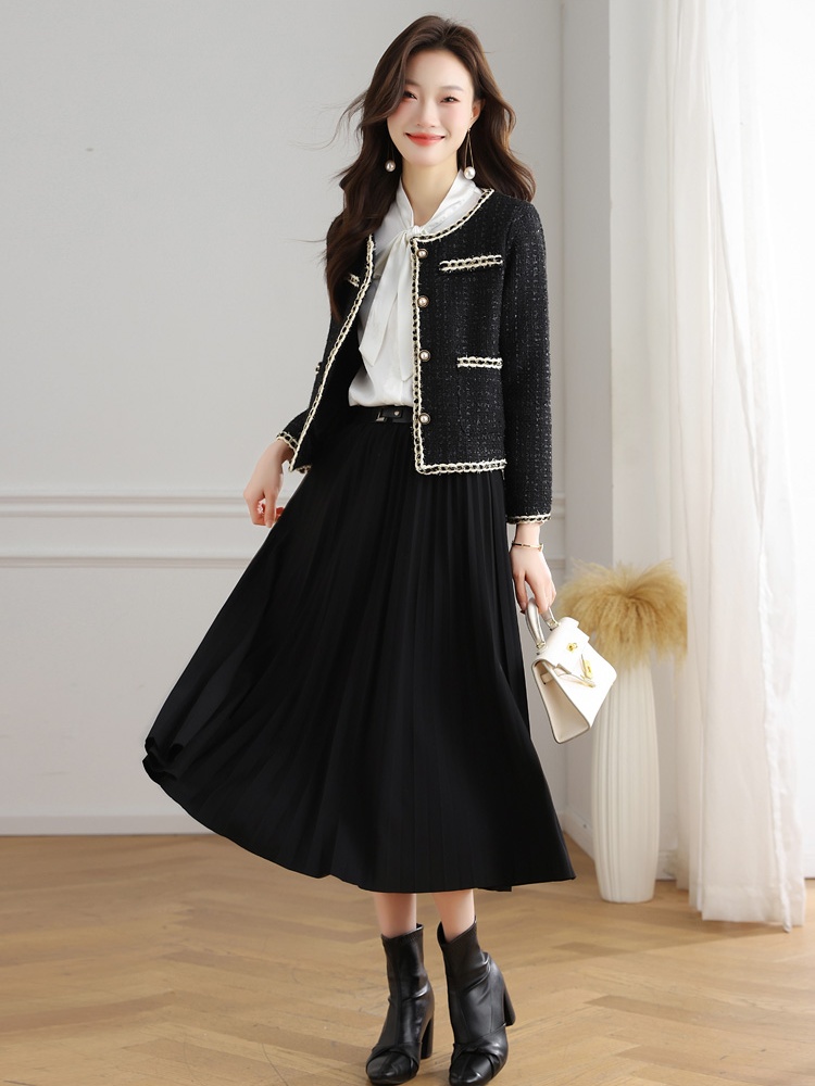 Temperament black chanelstyle coat slim short tops for women