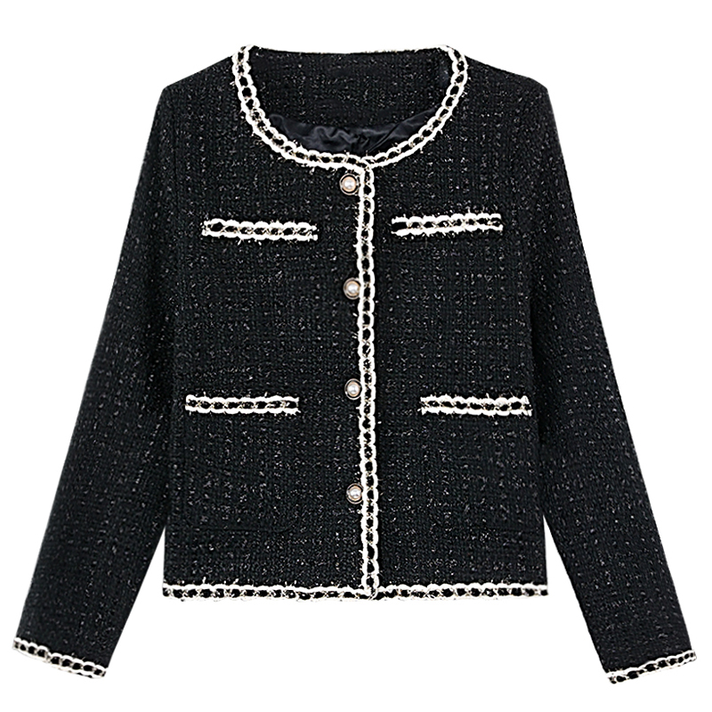 Temperament black chanelstyle coat slim short tops for women