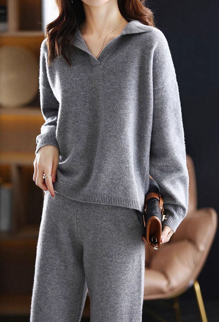 Loose sweater wide leg pants 2pcs set for women