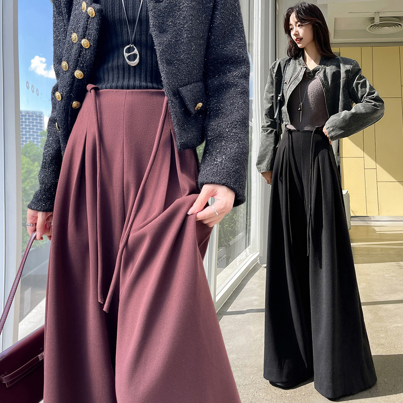 Loose straight wide leg pants bandage pants for women