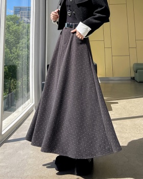 Autumn and winter gray high waist A-line long skirt