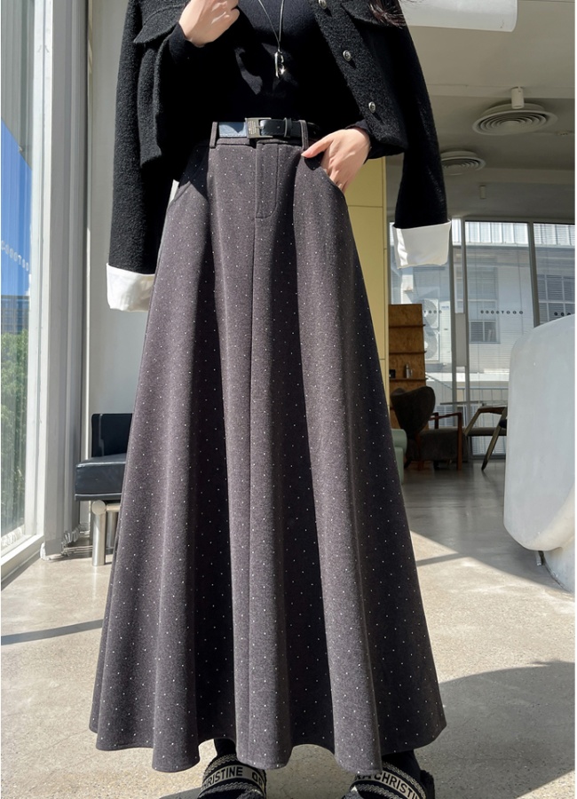 Autumn and winter gray high waist A-line long skirt