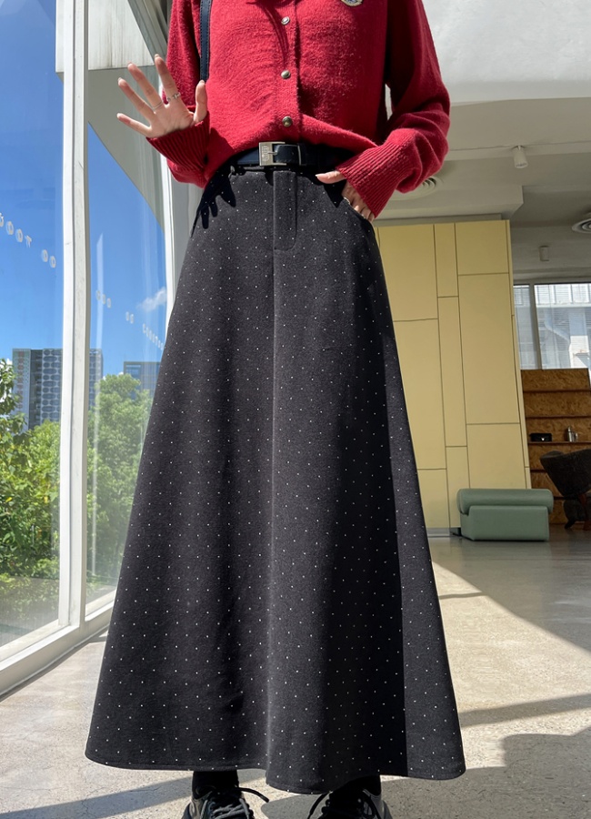 Autumn and winter gray high waist A-line long skirt