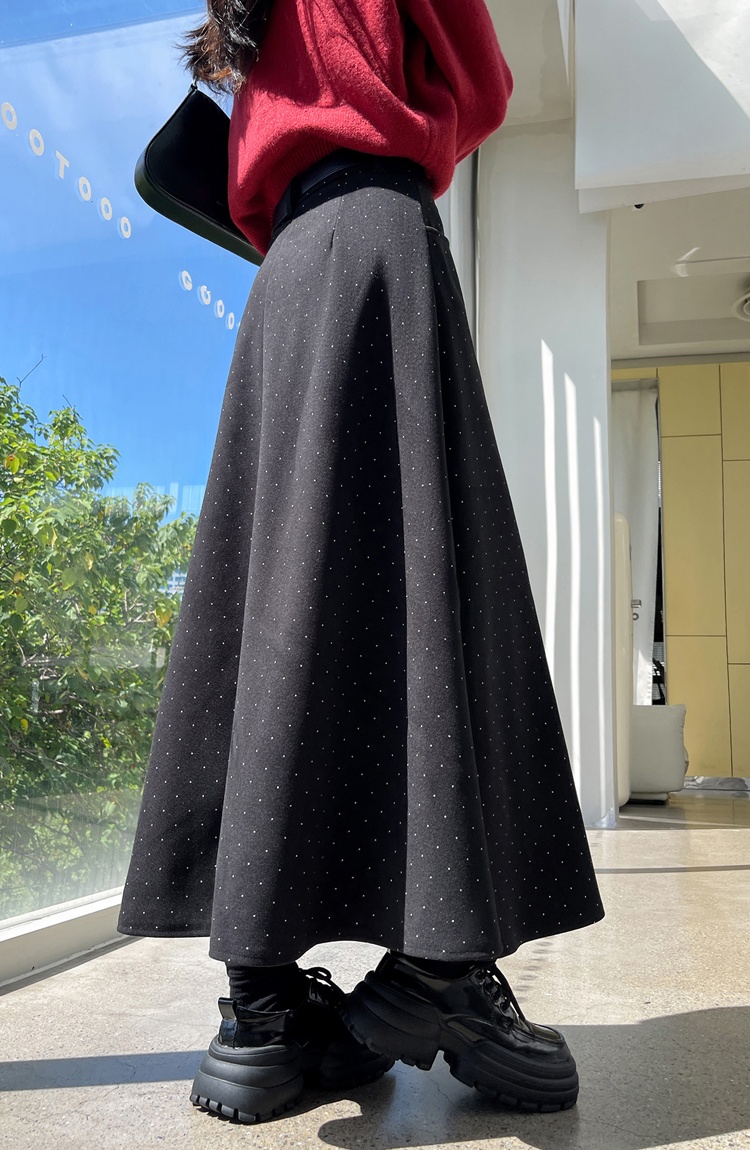 Autumn and winter gray high waist A-line long skirt