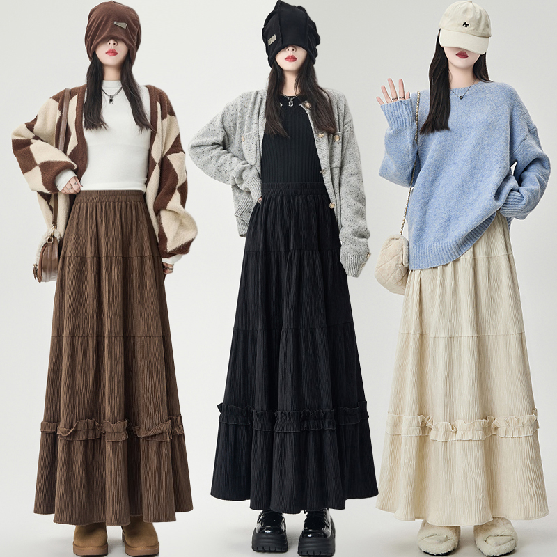 Splice A-line autumn and winter long skirt for women