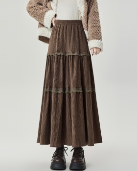 A-line splice high waist cake fold long skirt for women