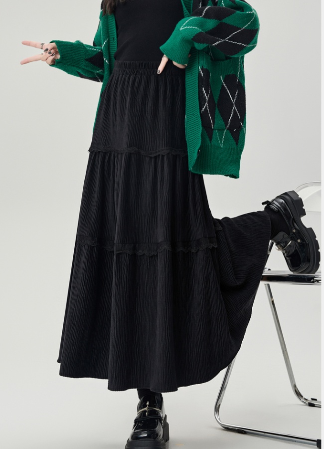 A-line splice high waist cake fold long skirt for women