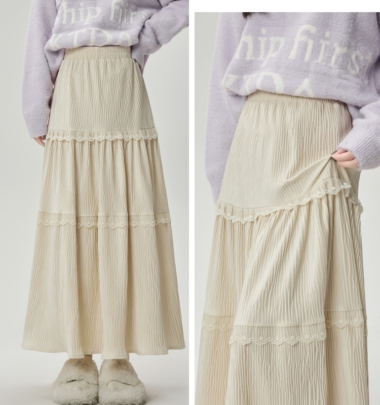 A-line splice high waist cake fold long skirt for women