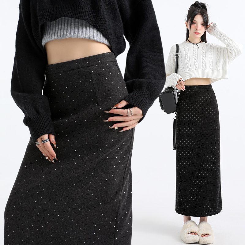 Autumn and winter polka dot long dress slim skirt