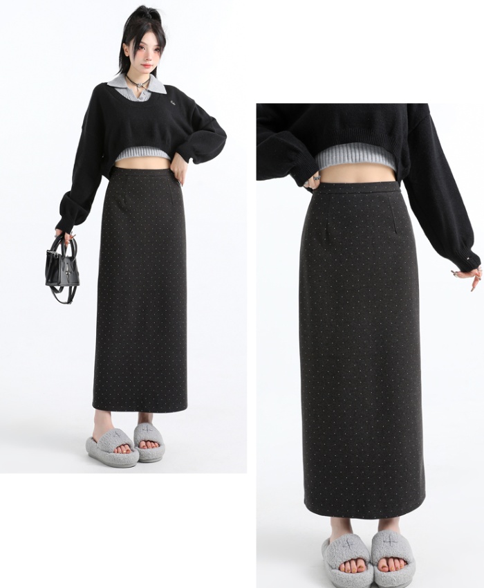 Autumn and winter polka dot long dress slim skirt