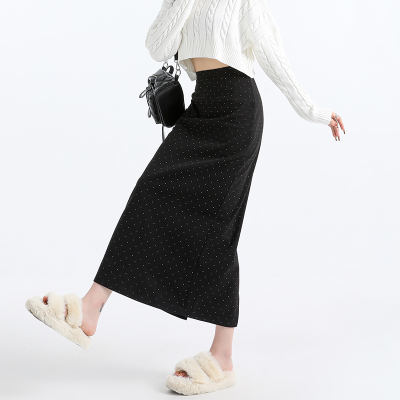 Autumn and winter polka dot long dress slim skirt