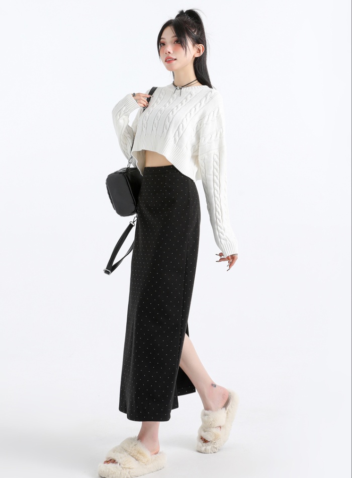 Autumn and winter polka dot long dress slim skirt