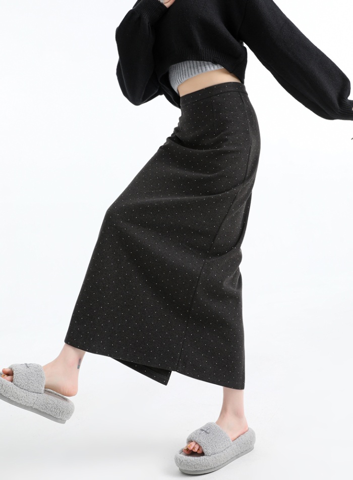 Autumn and winter polka dot long dress slim skirt