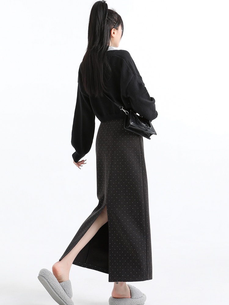 Autumn and winter polka dot long dress slim skirt