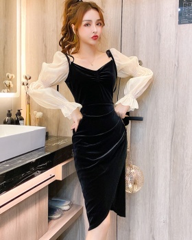 Package hip fashion gauze sleeve autumn and winter dress