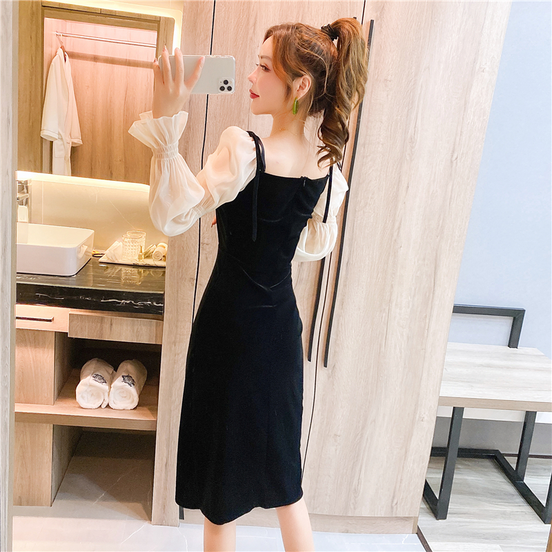 Package hip fashion gauze sleeve autumn and winter dress