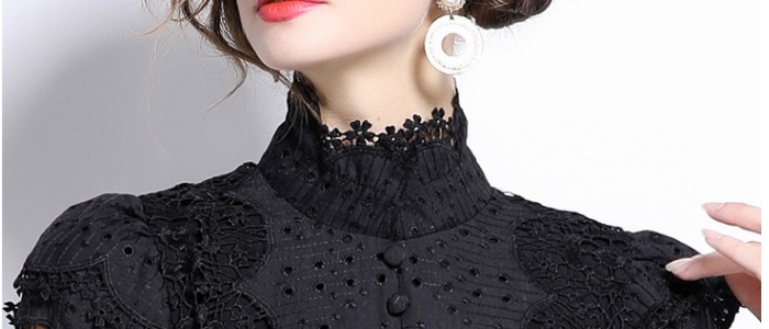 Lace pearl slim belt hollow splice dress for women