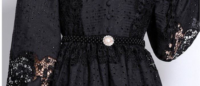 Lace pearl slim belt hollow splice dress for women