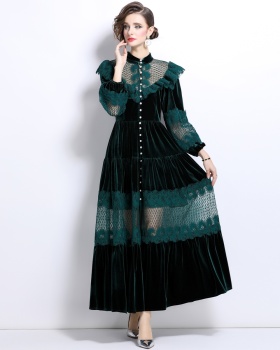 Big skirt lotus leaf edges velvet long dress