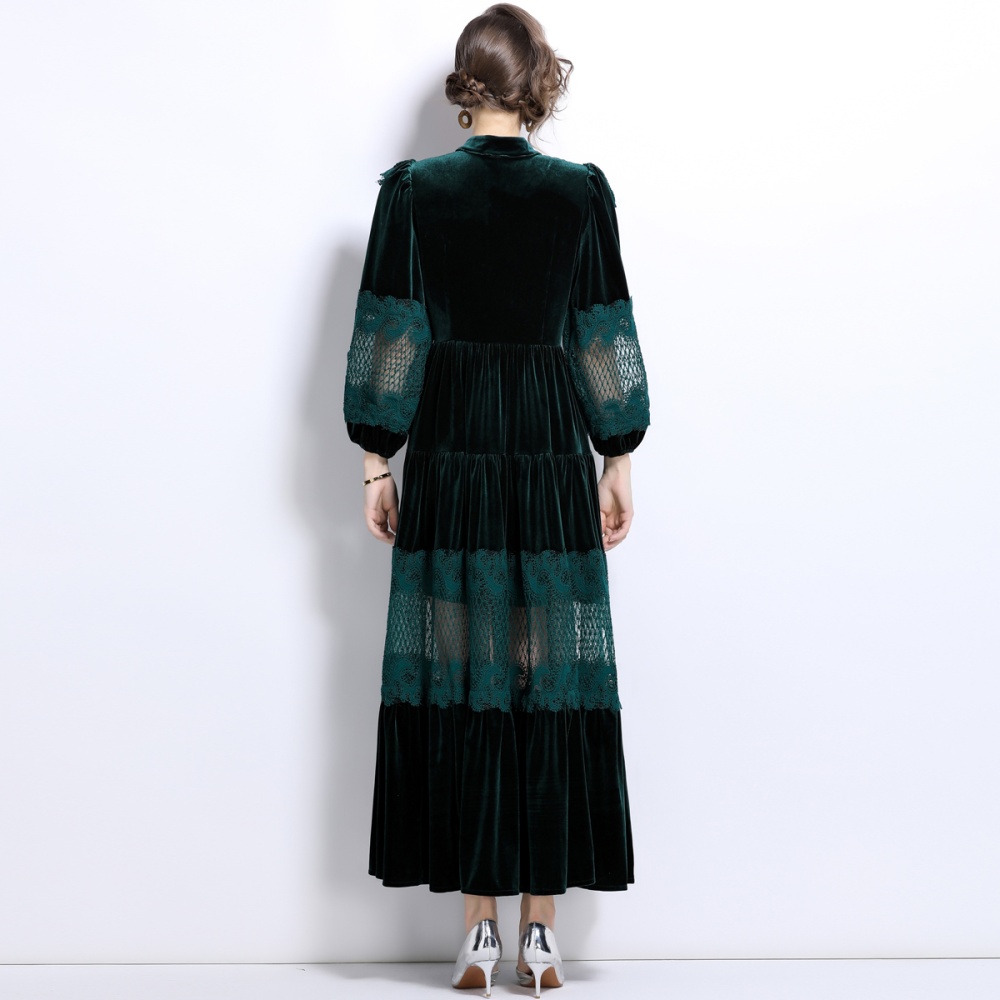 Big skirt lotus leaf edges velvet long dress