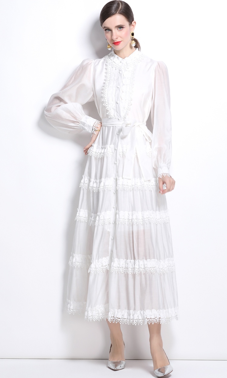 Breasted intellectuality long classic lace dress