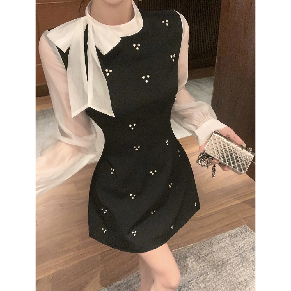 Ladies rhinestone niche light luxury temperament dress