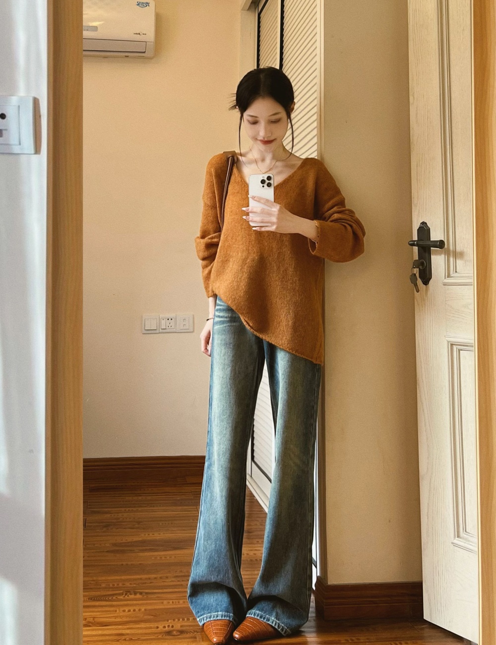 Korean style sweater V-neck tops for women