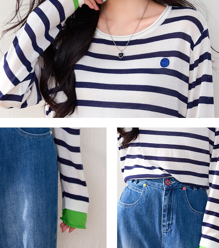 Stripe wool autumn T-shirt loose knitted tops for women