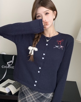 Slim autumn knitted cardigan bow long sleeve coat for women