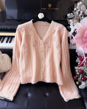 Autumn lace coat knitted splice tops for women