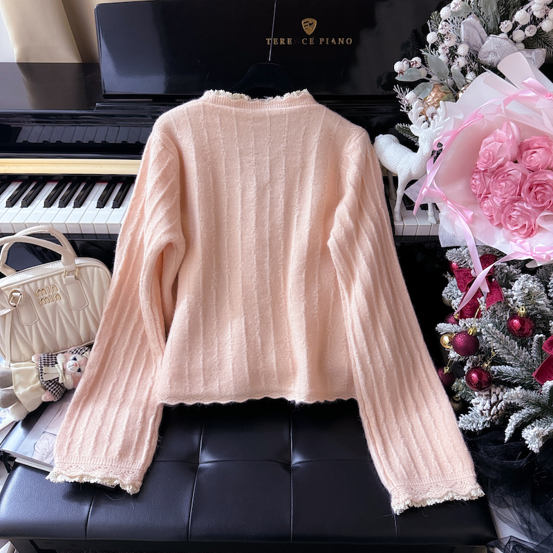 Autumn lace coat knitted splice tops for women